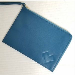 Barney’s New York Leather Zip Wristlet Clutch Bag in Dark Teal